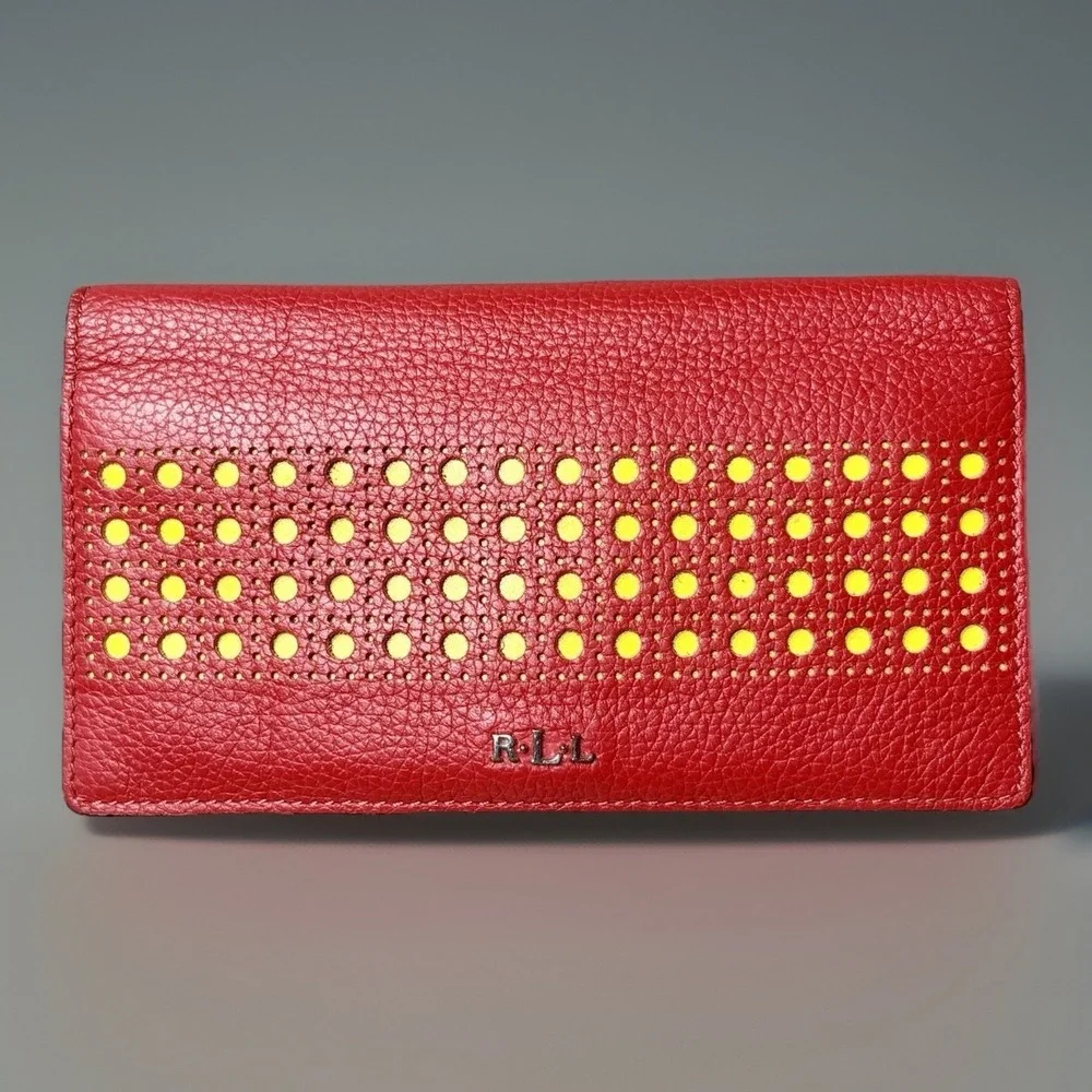 Lauren Ralph Lauren Leather Leighton Collection Wallet. Red/Yellow.